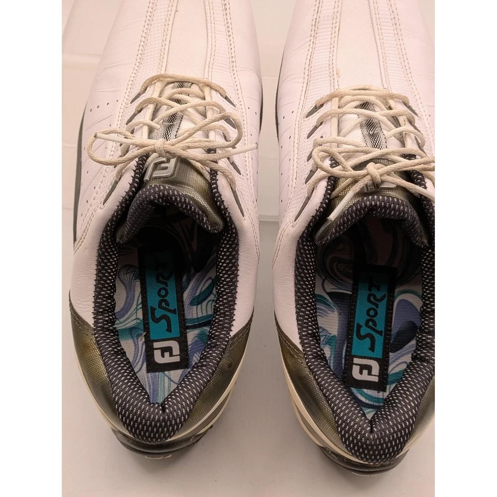 FootJoy FJ Sport Shoes Mens Size 8.5 White Leather Spiked Golf Sneakers 53111